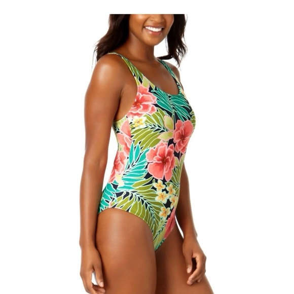 Hurley Ladies’ Swimsuit 1-Piece Pink Floral, UPF 50+ Adjustable Straps, Size M - Picture 3 of 14